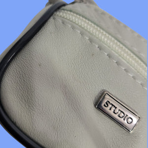 Vintage Studio Tiny Leather Bag Taupe Beige Coin Purse Pouch Change Handles Mini Satchel