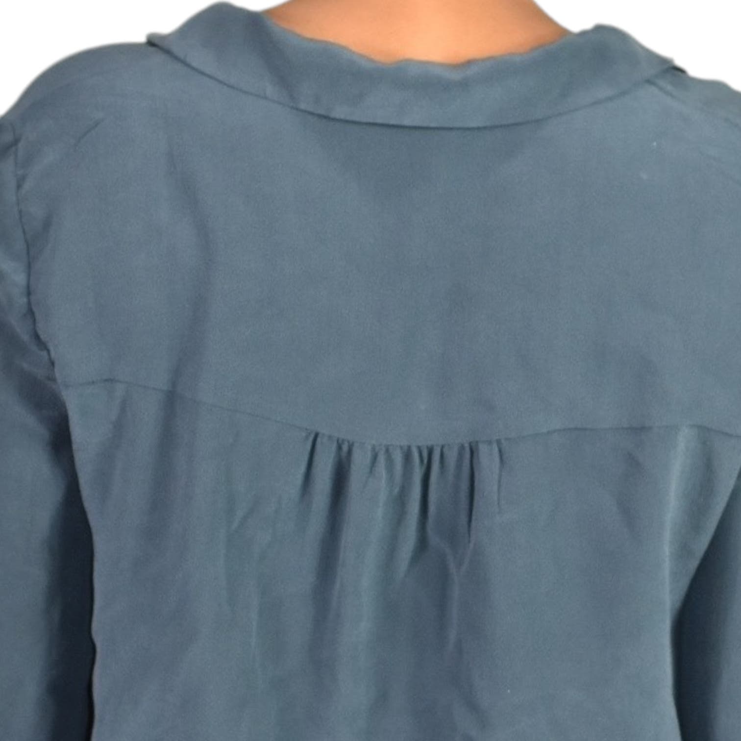 Wrap London Silk Blouse Blue Top Loose Fit Collared Tunic Shirt Muted Neutral Size 10