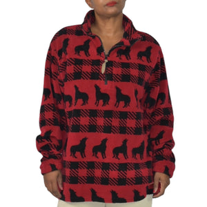 Woolrich Sherpa Fleece Jacket Red Quarter Zip Wolf Buffalo Plaid Ski Southwestern Blanket Size Large