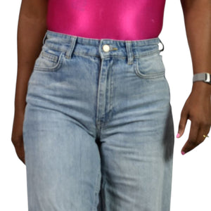 Zara Ultra Flare Jeans Blue Denim Slouchy Cotton Long Inseam Elephant Wide Leg Twisted Seams High Rise 4