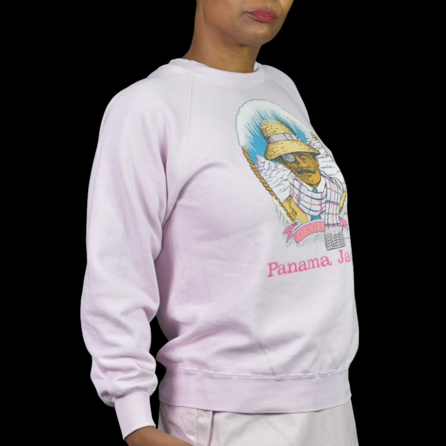 Vintage Panama Jack Original Graphic Sweatshirt Pink 80s Retro Crewneck Pastel Medium