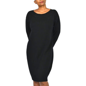 Vince Wool Sweater Dress Black Cashmere Blend Boat Neck Knit Pullover Tunic Large