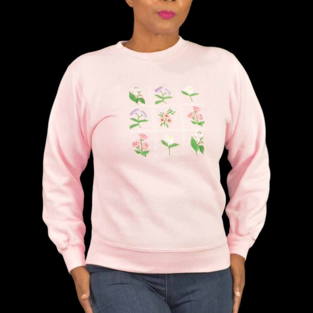 Vintage Peanut Butter Jelly Embroidered Sweatshirt Pink Flowers Floral Garden 80s Size Small