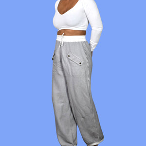 Vintage Lyse Spenard Weekend Pants Black Stripe Knit Drawstring Pull On Stretch Lagenlook Large