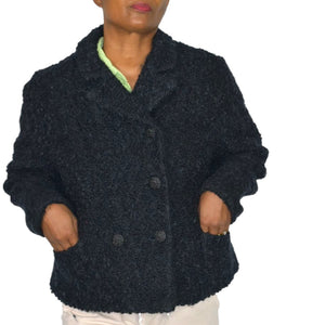 Vintage Joseph Horne Co Black Boucle Wool Boxy Cropped Jacket 1950s 50s ILGWU Union Made Medium