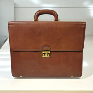 Vintage Leather Business Bag Briefcase Brown Italy Folio Attache Envelope Case Document Folder File Portfolio