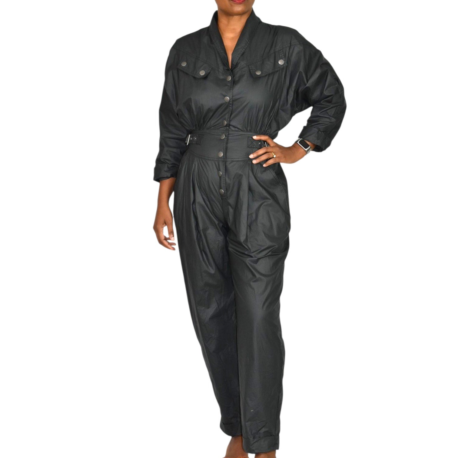 Rebecca Minkoff Lilly Jumpsuit Black Parachute Moto Biker Retro Cotton Ripstop Flightsuit XS