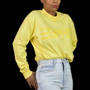 Vintage Esprit Long Sleeve Shirt Yellow Logo Pullover Cotton Retro Pastel Medium