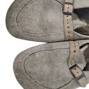 Birkenstock Eaton Suede Clogs Tan Taupe Slides Slip On Leather Mules Buckle 38 7