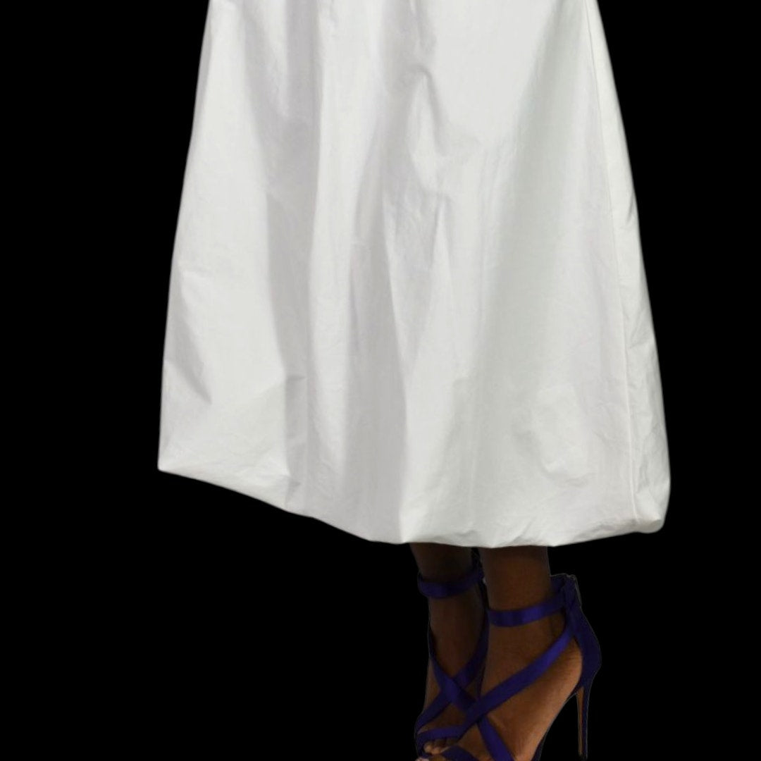 Zara Bubble Midi Skirt White Poplin Balloon Hem Pockets Billowy Elastic Waist XS