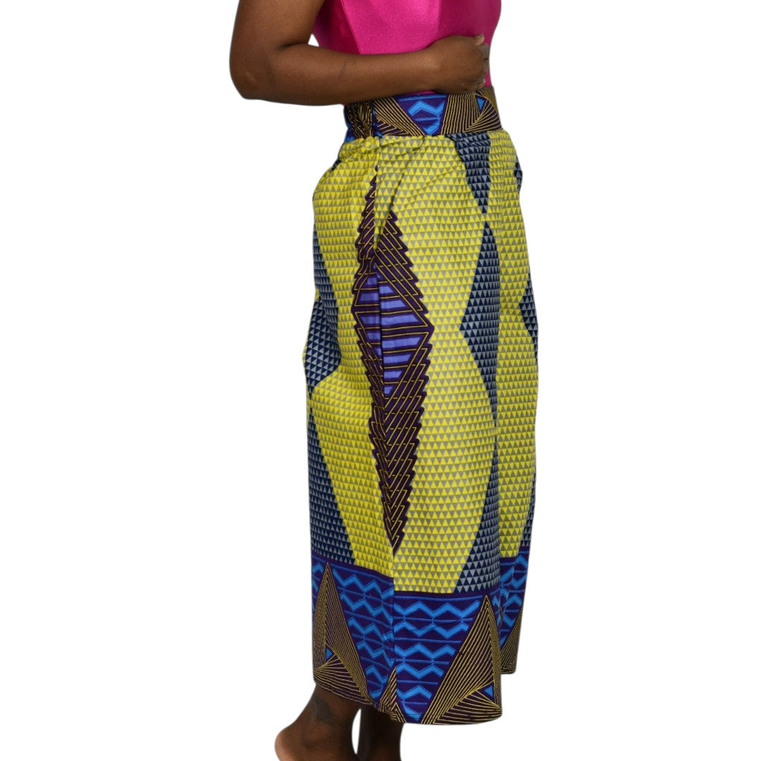 Grass Fields Ankara Wide Leg Crop Pants Yellow Culottes Gaucho African Print Small Medium