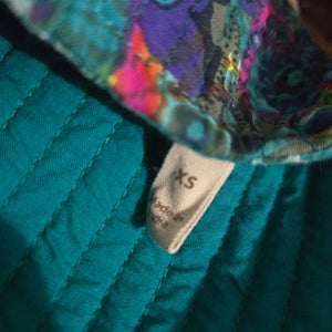 Soft Surroundings Quilted Jacket Green Teal Boho Paisley Floral Cotton Mandala Print Artistic XS