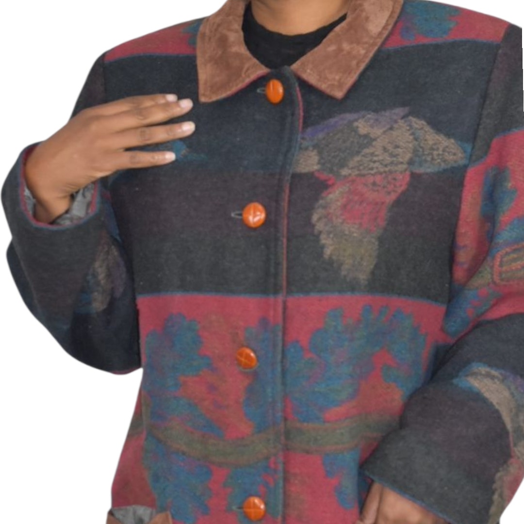 VINTAGE Flytime Tapestry Mallard Coat Italy Wool Duck Foliage Oversized Medium