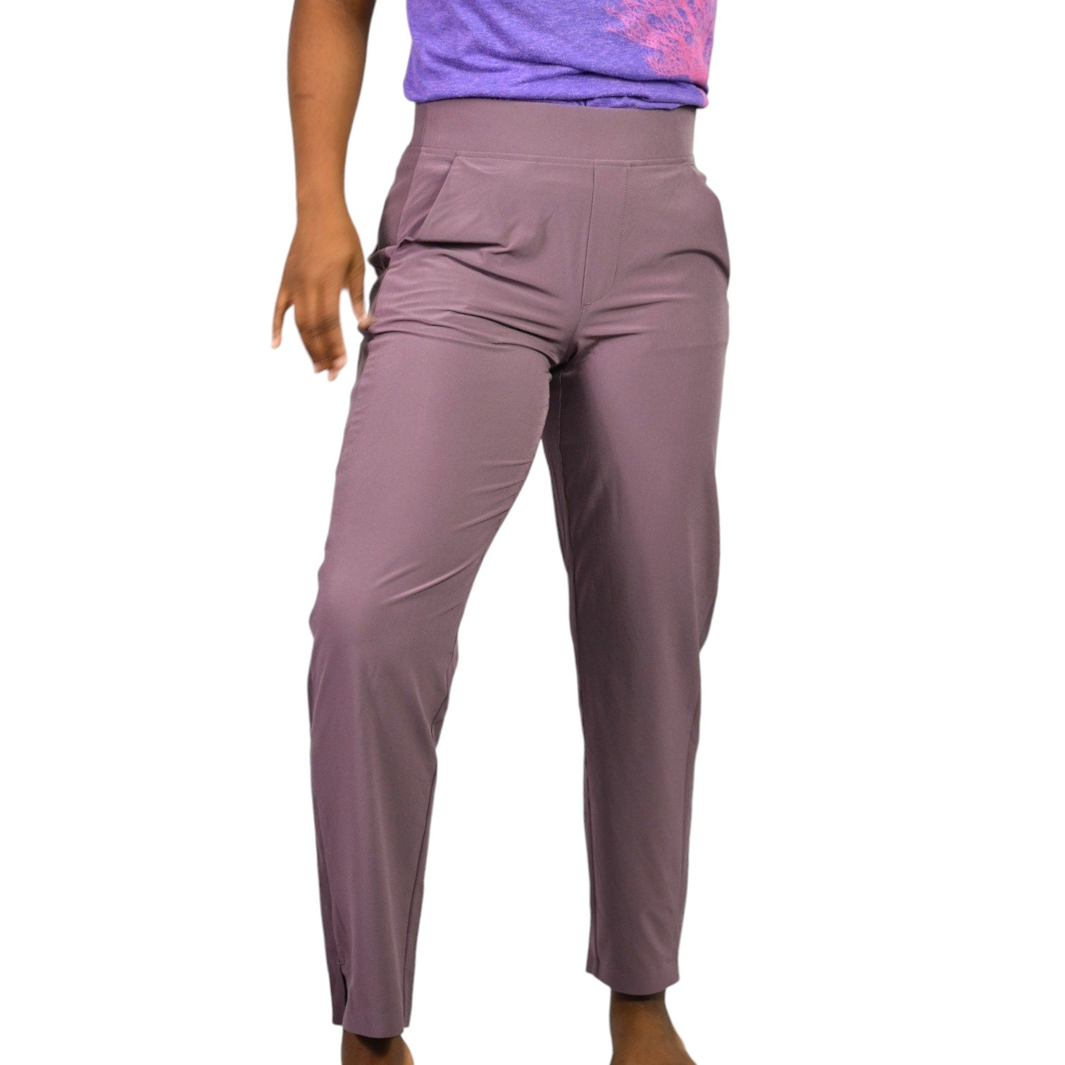 Athleta Brooklyn Ankle Pants Damask Mauve Purple Tapered Mid Rise Stretch Pockets Size 2