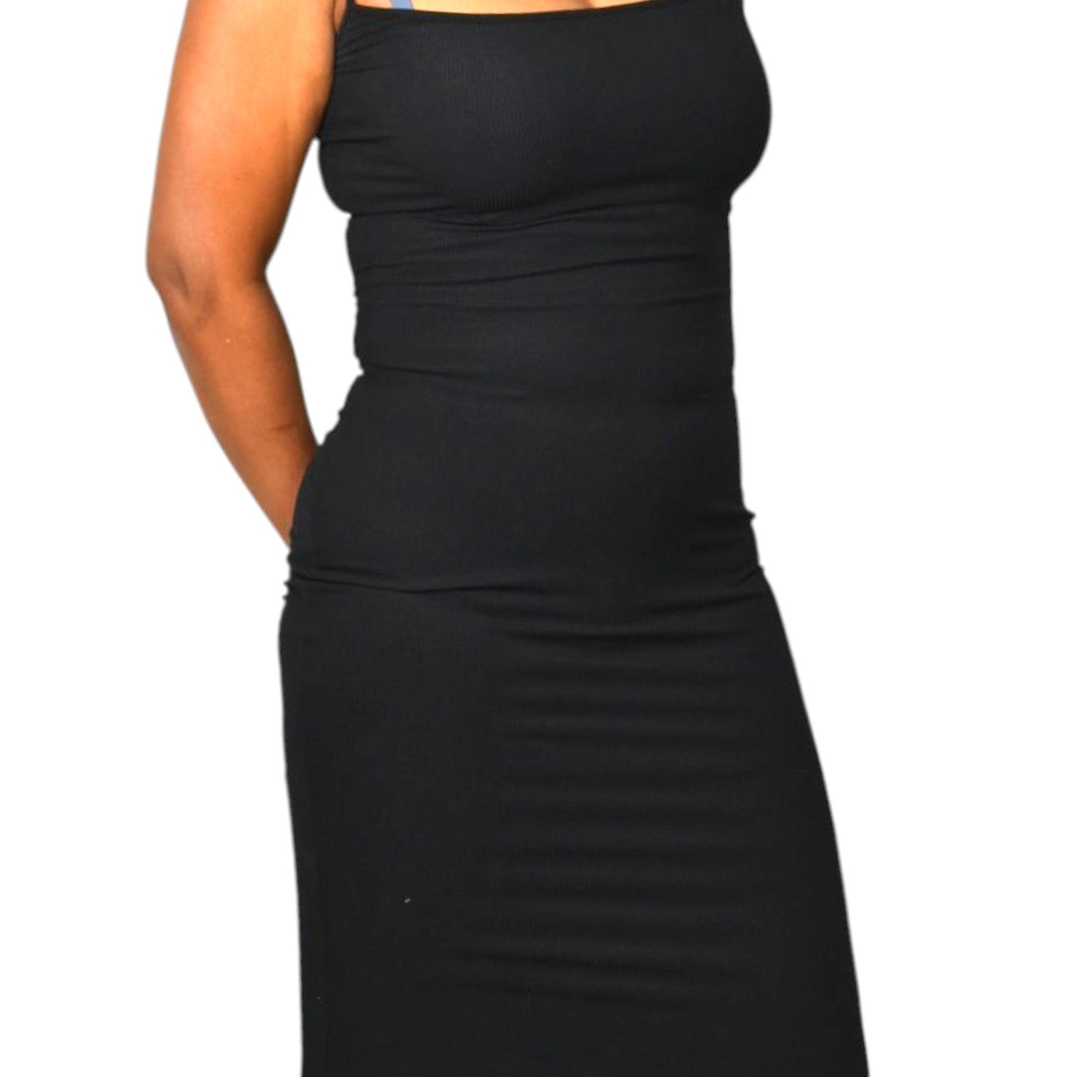 SKIMS Long Slip Dress Black Ribbed Tank Maxi Jersey Stretch Modal Soft Lounge Large