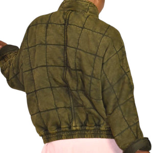 Free People Dolman Quilted Knit Jacket Green Olive Bomber Oversized Cotton Coat XS