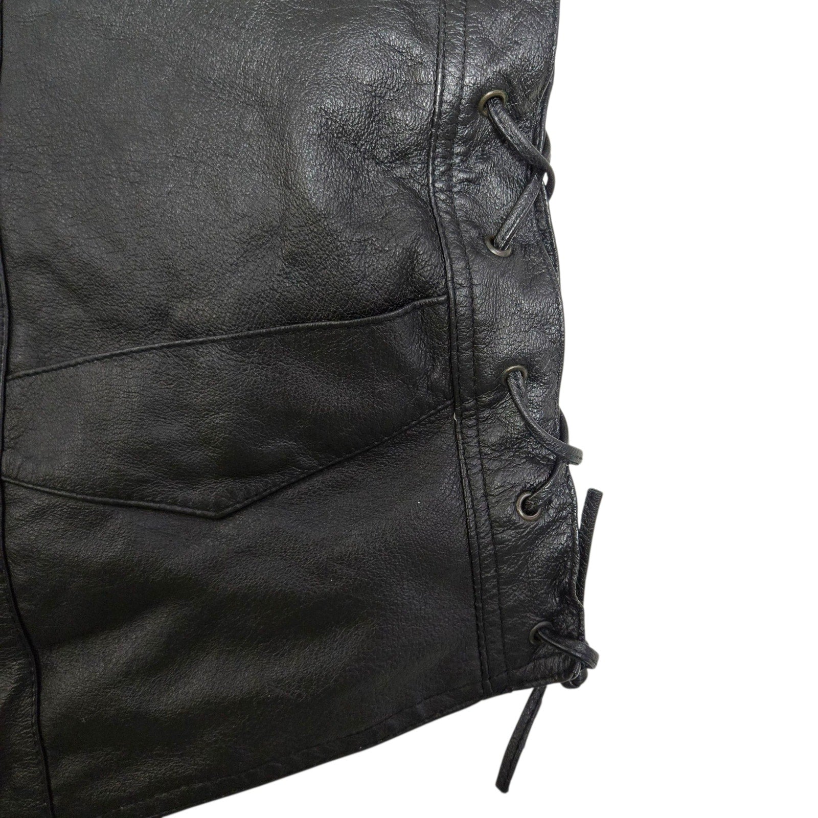 Bikestar Black Leather Vest Biker Motorcycle Punk Rock Lace Up Sides Retro Moto XL