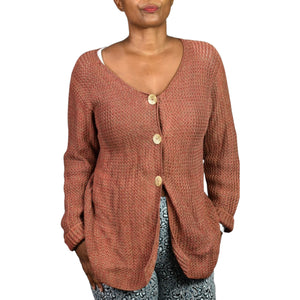 Vintage Peruvian Connection Sweater Russet Brown Pima Cotton Woven Cardigan Medium