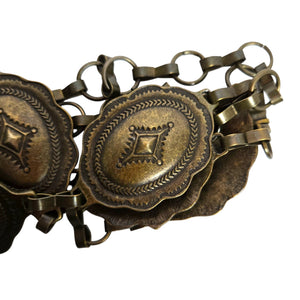 Concho Chain Belt Bronze Brown Metal Western Rustic Cowgirl Medallion Vintage Brass Small