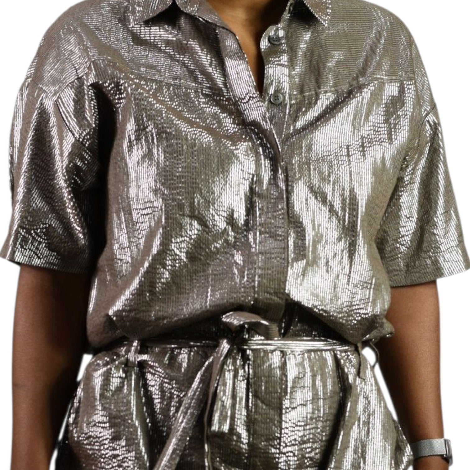 Xirena Theo Metallic Jumpsuit Bronze Brown Metallic Shimmer Cotton Lurex Belted Small