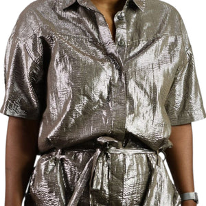 Xirena Theo Metallic Jumpsuit Bronze Brown Metallic Shimmer Cotton Lurex Belted Small