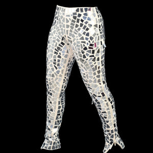 Nova Luxe Kenzie Mirror Pants Silver Metallic Disco Shiny Embellished Metallic Slim Size XS