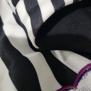 Desigual Rainbow Dress Black Print Knit Face Trio Menage Trois Sheath Stretch Striped Work Size Medium
