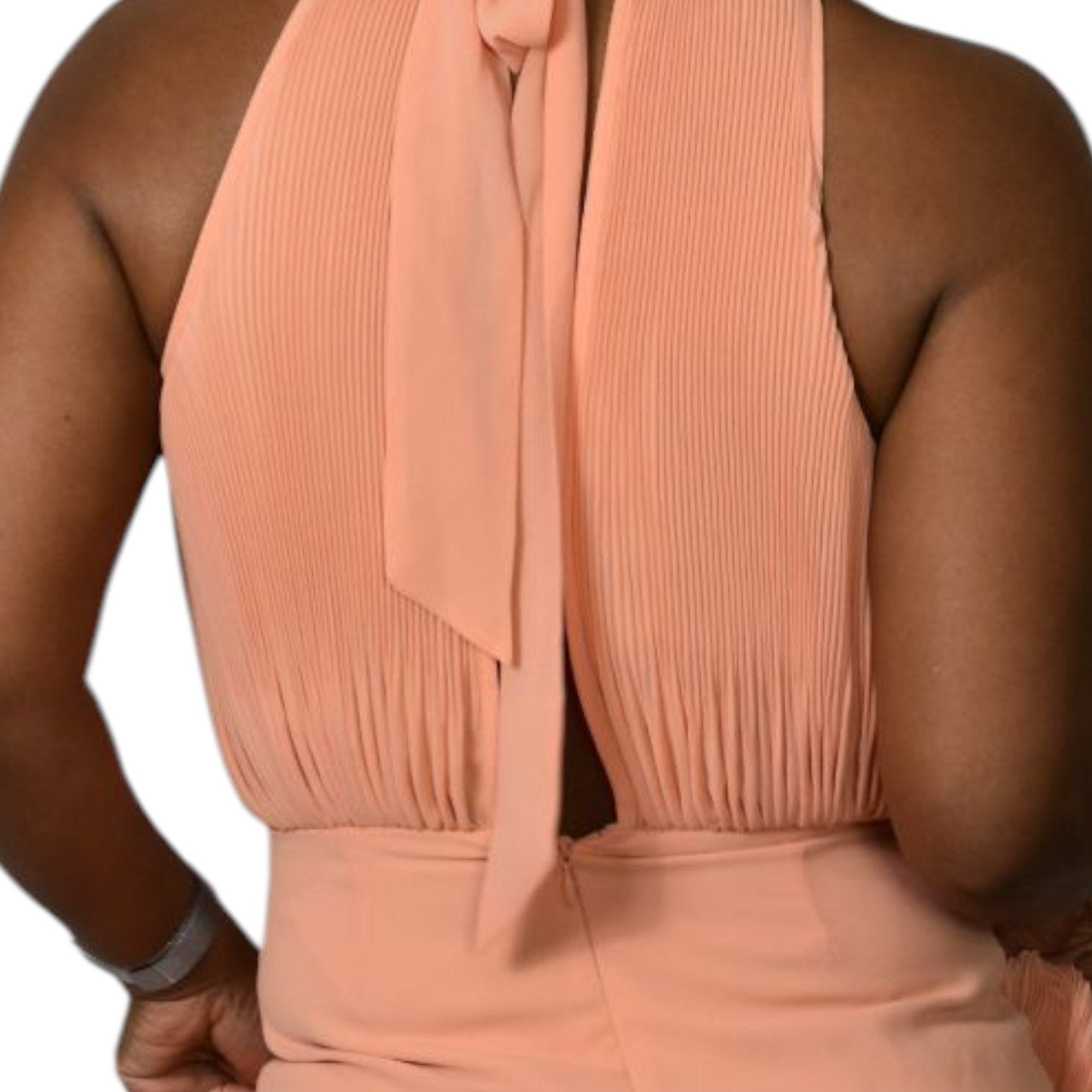 Veronica Beard Lilliana Dress Peach Orange Halter High Neck Plisse Long Maxi Evening Gown 2