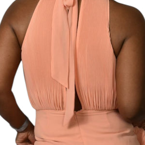 Veronica Beard Lilliana Dress Peach Orange Halter High Neck Plisse Long Maxi Evening Gown 2