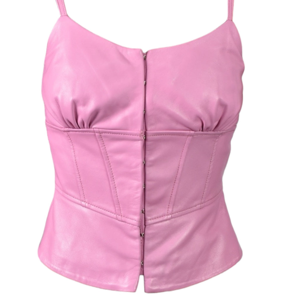 Vintage Cache Leather Bustier Top Bubblegum Pink Corset Cami Retro Real Genuine XXS 0