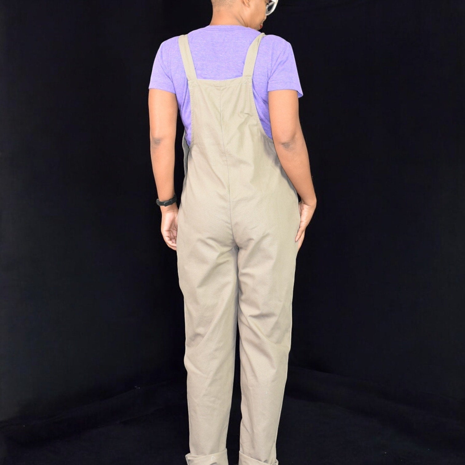 Lucy Yak Original Dungarees Tan Pebble Khaki Bib Overalls Cotton Jumpsuit Size 6 Tall