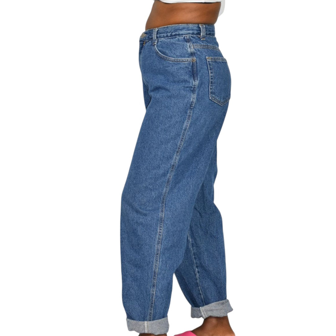 Vintage Gitano Zipper Jeans High Waist Mom Baggy Relaxed Tapered 90s Medium Wash Cotton Denim Rigid 27