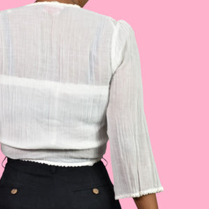 Vintage Spare Parts Crop Top Set White Gauze Cotton Halter Tube Halter Bolero Small