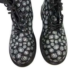 Dr Martens Junior Leopard Hydro Combat Boots Black Skulls Metallic Leather Ankle Girls 4