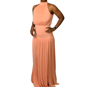 Veronica Beard Lilliana Dress Peach Orange Halter High Neck Plisse Long Maxi Evening Gown 2