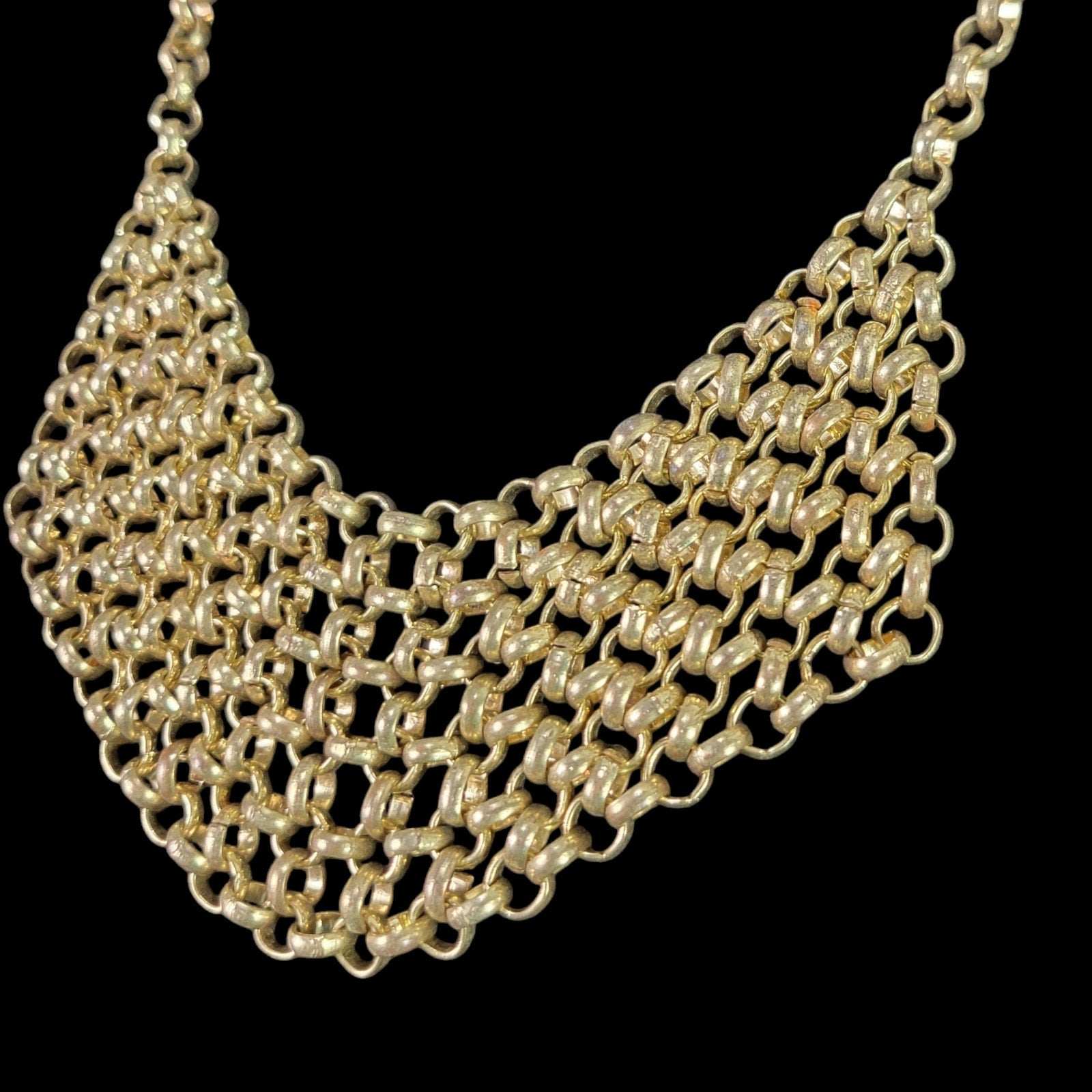 Chainmail Necklace Gold Tone Chain Link Mesh Bib Maille Draped Honeycomb Hooks Loops