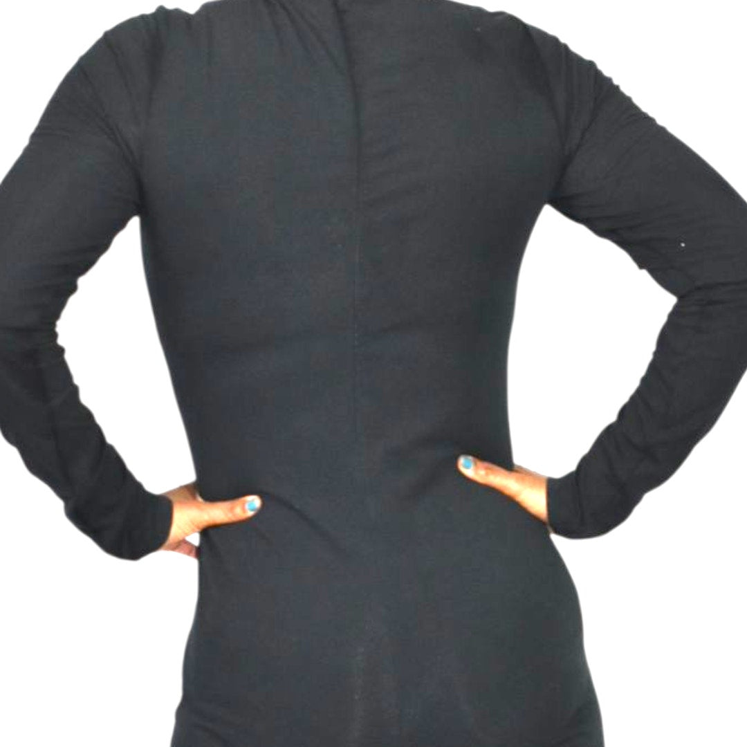 American Apparel Black Catsuit Cotton Spandex Long Sleeve Mock Neck Bodysuit Jumpsuit XL