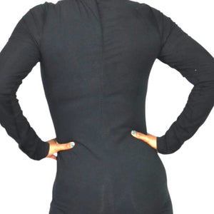 American Apparel Black Catsuit Cotton Spandex Long Sleeve Mock Neck Bodysuit Jumpsuit XL