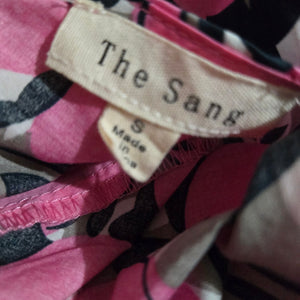 The Sang Fruit Floral Print Blouse Pink Cotton Poplin Statement Balloon Sleeves Top Small