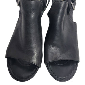 Born Bevi Wedge Heels Black Open Toe Leather Slingback Comfort Cushioned Buckle 7