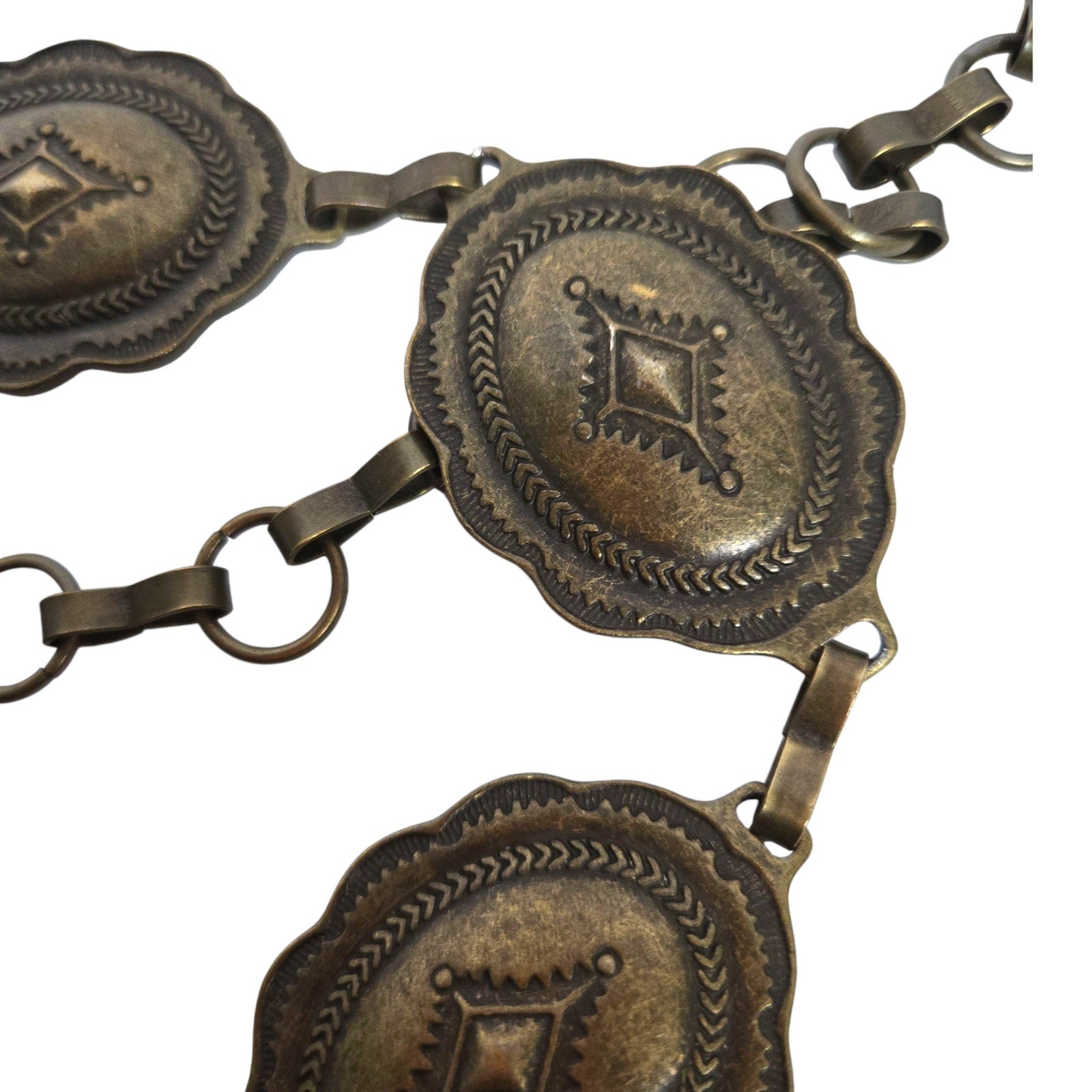Concho Chain Belt Bronze Brown Metal Western Rustic Cowgirl Medallion Vintage Brass Small