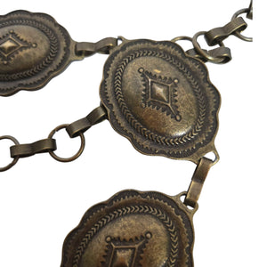 Concho Chain Belt Bronze Brown Metal Western Rustic Cowgirl Medallion Vintage Brass Small
