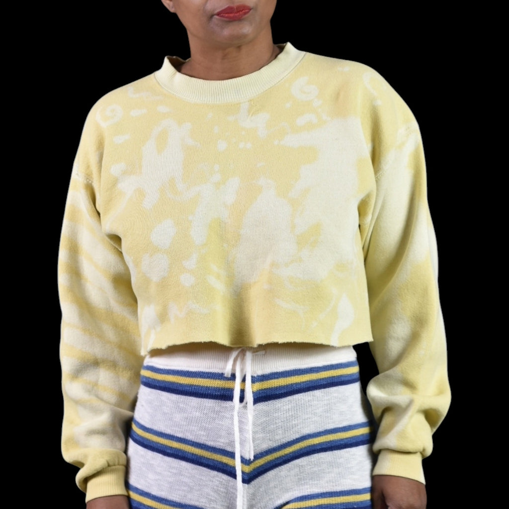 Vintage Lee Cropped Sweatshirt Yellow Bleached Cut Off Oversized Crewneck Lounge Large