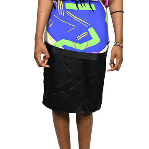 Vintage Flora Kung Silk Dress Blue Abstract 80s Print Colorful Blouson Twofer Pencil Skirt XXS