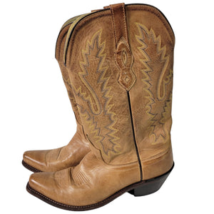 Old West Jama Cowboy Boots Tan Brown Snip Toe Western Fashion Leather 7.5