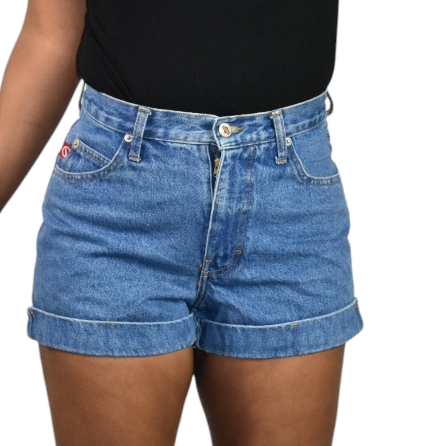 Vintage No Excuses Shorts Blue Denim Cuffed High Waist Cotton Rigid 90s Jeans Size 4