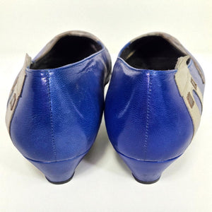 Vintage Margaret J Eiffel Tower Pumps Blue Leather Paris France Kitten Heel Almond Toe 8