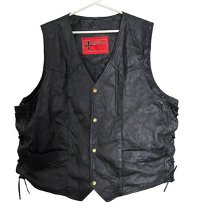 Bikestar Black Leather Vest Biker Motorcycle Punk Rock Lace Up Sides Retro Moto XL