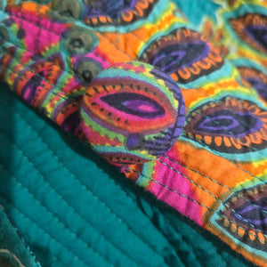 Soft Surroundings Quilted Jacket Green Teal Boho Paisley Floral Cotton Mandala Print Artistic XS