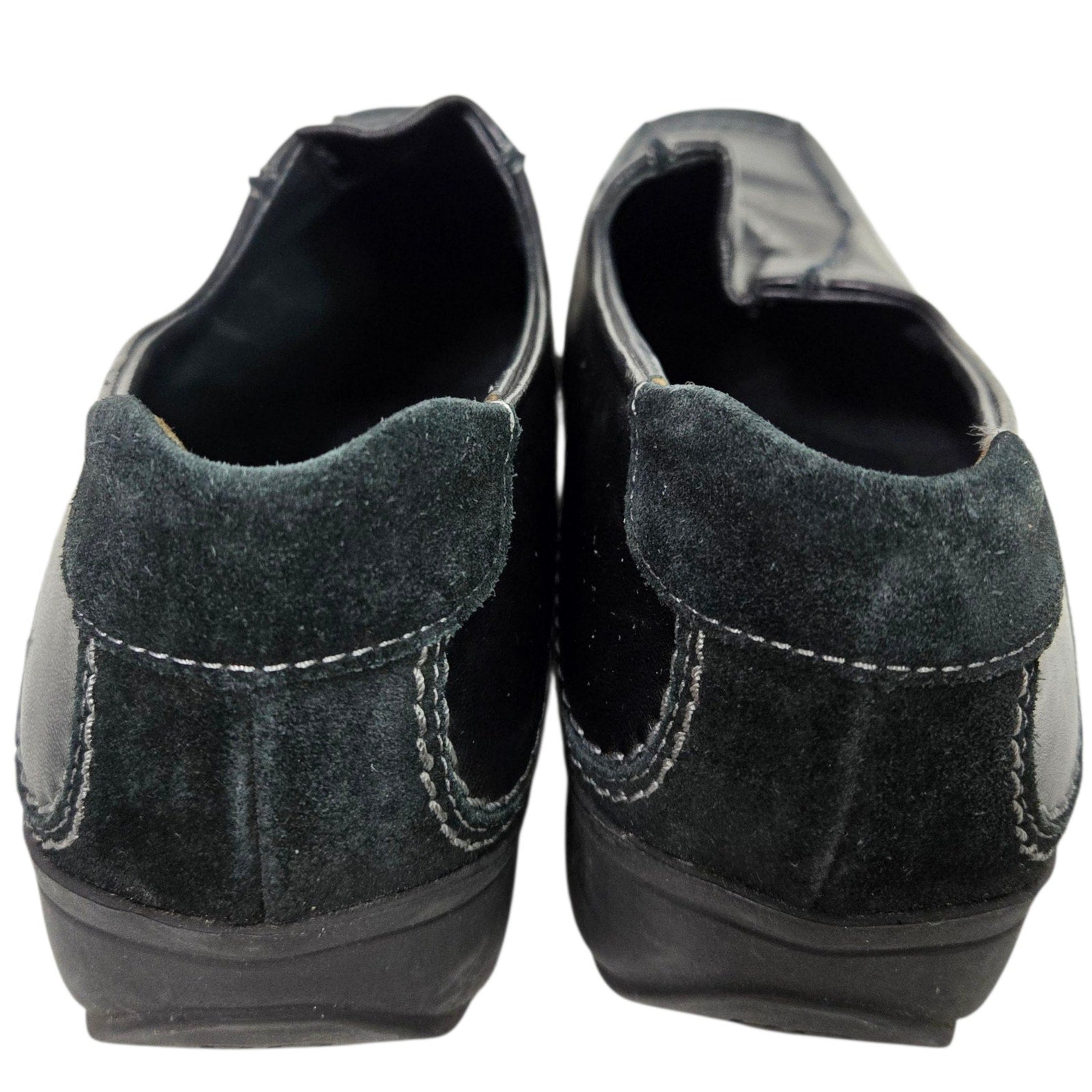 Paul Green Lucy Square Toe Loafers Black Leather Suede Shoes Slip On Low Wedge Comfort 9